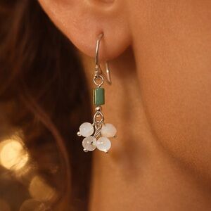 NEW STERLING SILVER 925 JADE QUARTZ DANGLE EARRINGS 1 inch STAMPED NEW